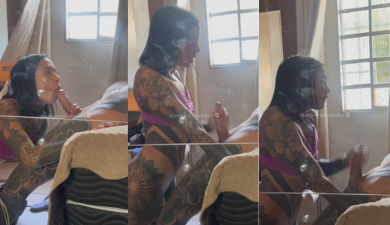 Morena tatuada chupando a piroca do namorado com vontade