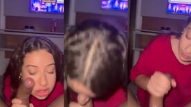 Vazado da novinha mamando a piroca do ficante em video amador