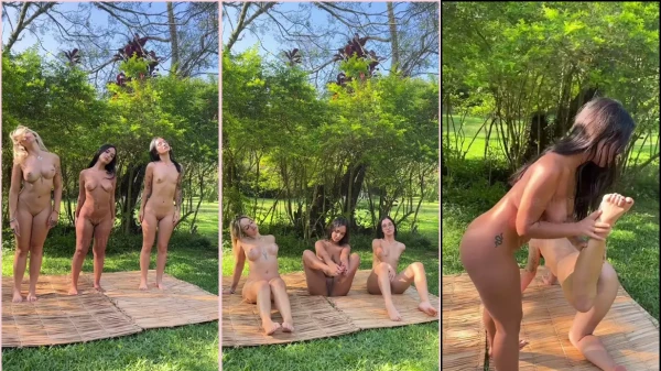 Wine Flame e suas amigas nuas no jardim