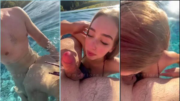 Mel Flores se divertindo na piscina com o boyzão