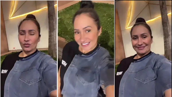 Alessandra Marques gravando ela mesma com um vestido pretinho básico