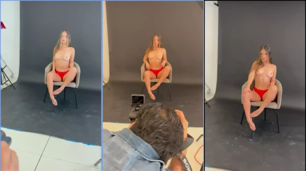 Manu Muv, a loira de calcinha vermelha, arrasou no ensaio nu!