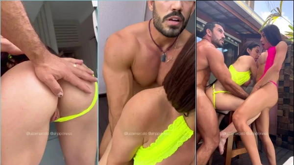 Ah, uma japonesa com uma amiga cheia de curvas se divertindo no grupal