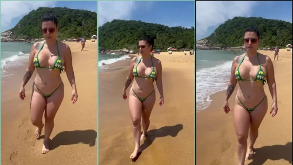 Vídeo da Kah Kampa toda ousada na praia pública