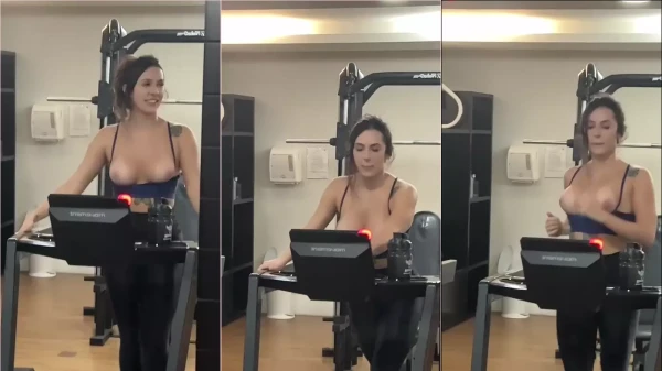 Gabriela Sanches foi flagrada na academia com os peitos à mostra!