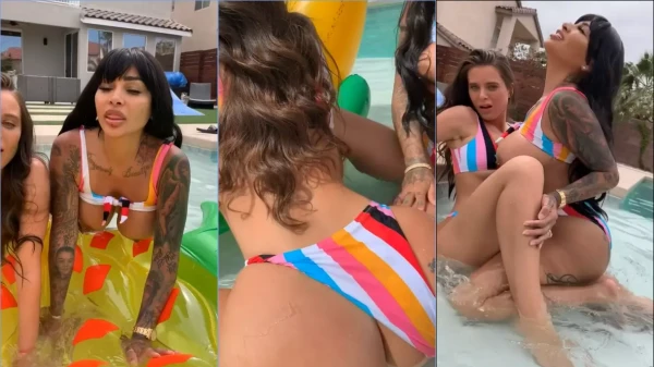 Lana Rhoades em um vídeo quente com a amiga na piscina