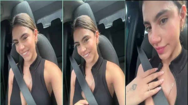 Laura Vanegas dando uma de sexy no volante
