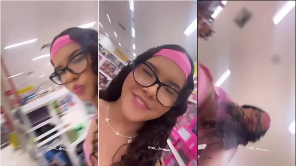 Morena jovem, gostosona, mostrando a perereca no mercadinho