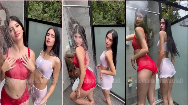 Xiomara Echavarria se divertindo debaixo do chuveiro com sua amiga sensual