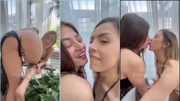 Bruna fazendo carinho e se divertindo com a travessa