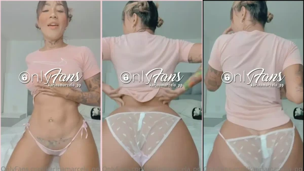 Karina Marcela vestida de blusinha e calcinha branquinha, arrasando na dança