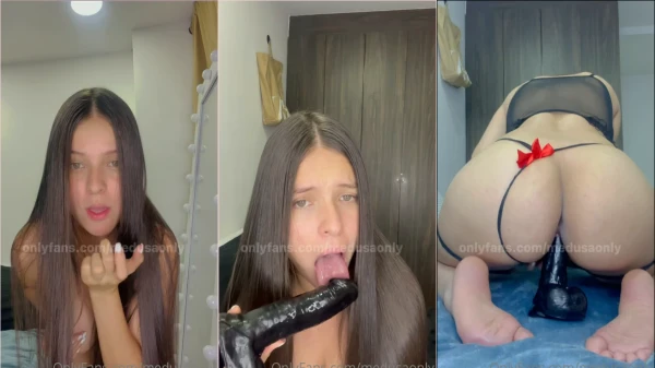 A gostosinha adora se esparramar em um dildo imenso e preto!