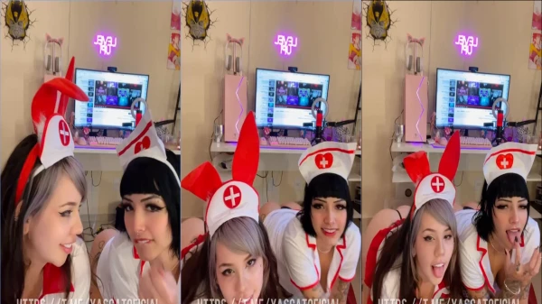Kinechan gravou um vídeo quente, fantasiada com uma amiga de quatro!