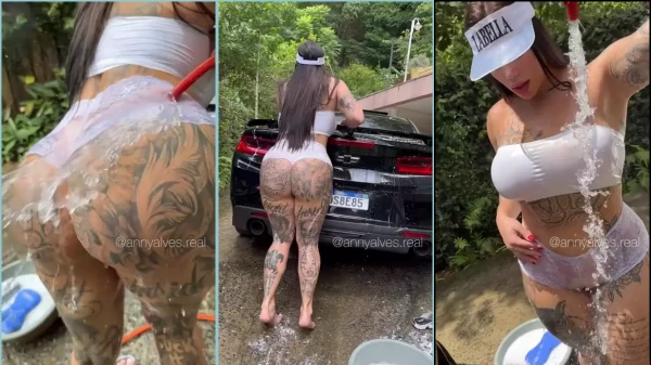 Vídeo picante da Anny Alves de calcinha dando um trato no carro