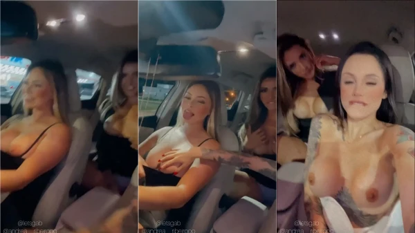 Vamos ver a Letsgab e as amigas exibindo os peitos dentro do carro!