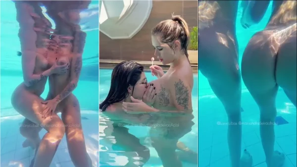 Mari Ladeira e sua amiga cheia de curves curtindo a piscina, todas molhadonas!