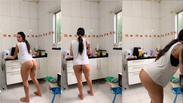 Galeguinha dando uma enroladinha na cozinha