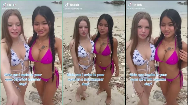 Praew Asian e sua amiga maravilhosa curtindo a praia